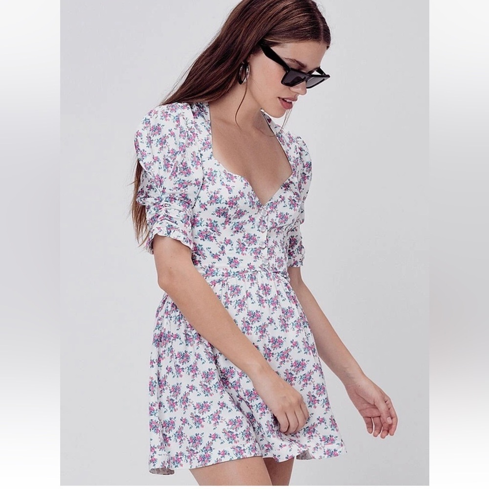 New For Love & Lemons Taggart Floral Print Mini Dress White NWT